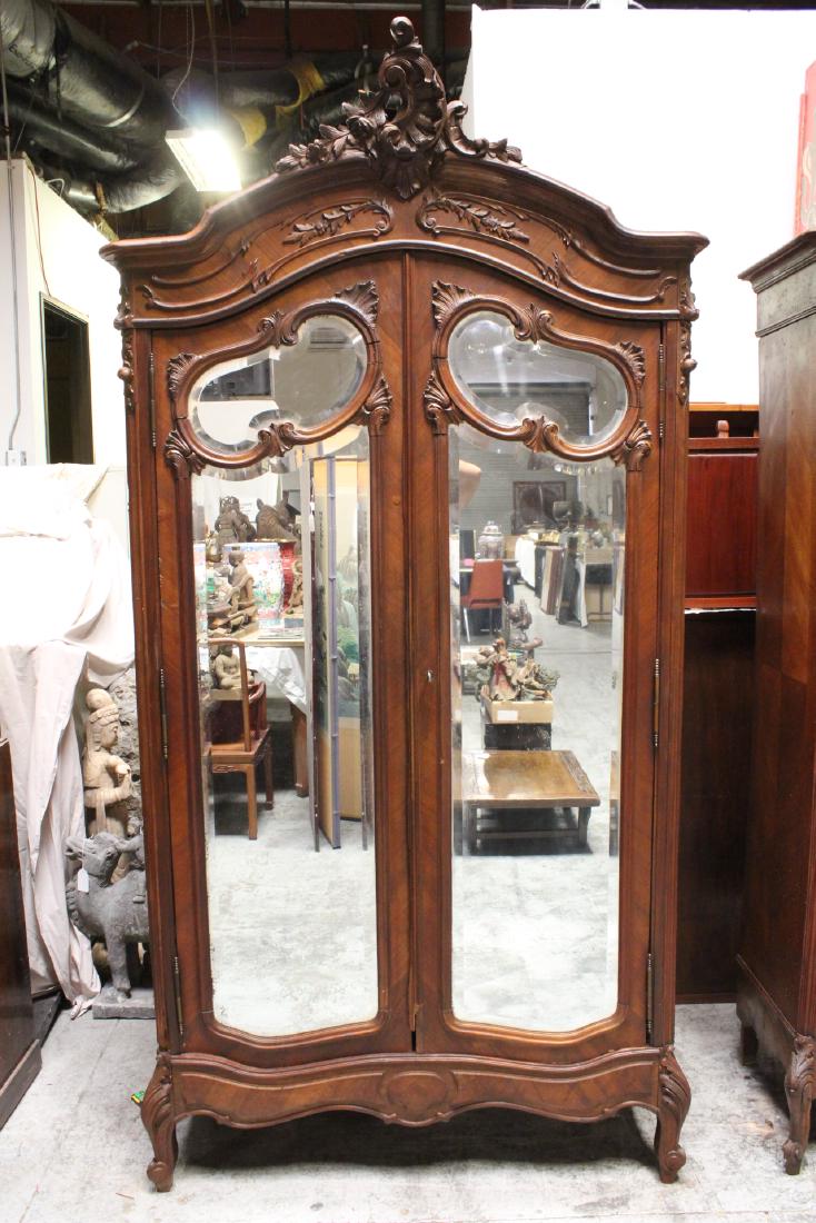 Antique French walnut armoire w/ beveled mirror (1 of 10)