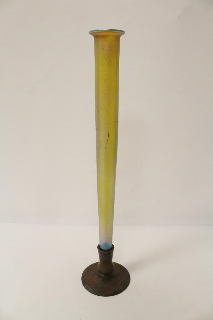 Tiffany Favrile glass vase w/ bronze base, signed (1 of 11)