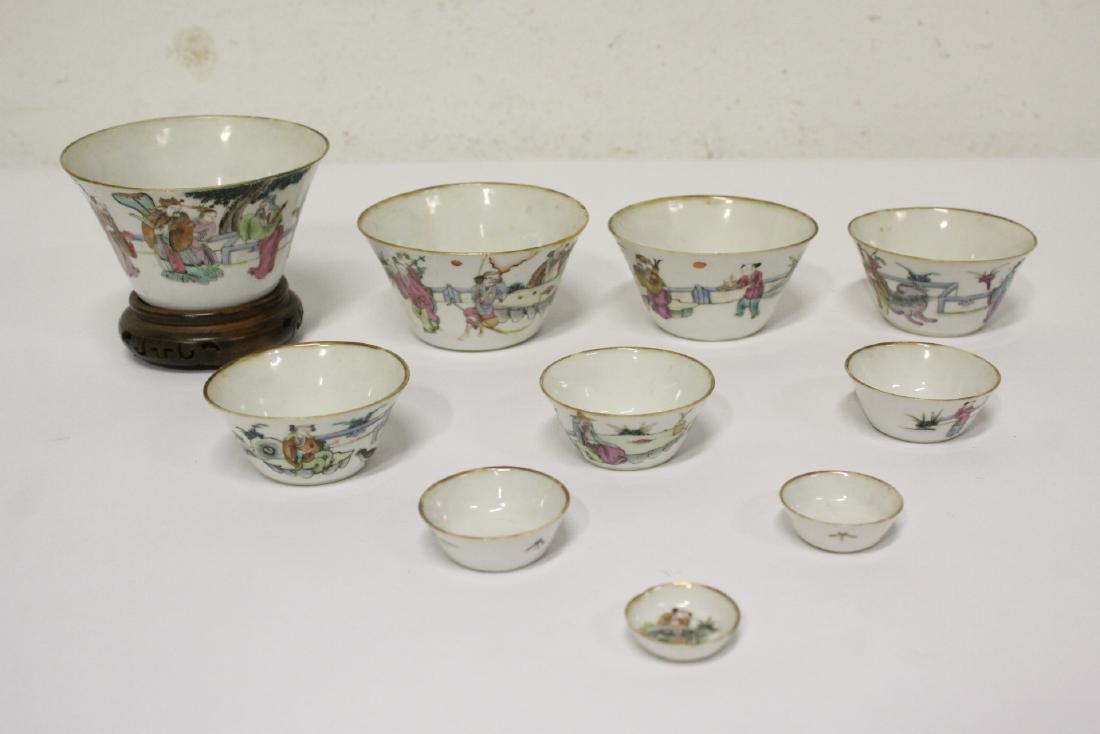 Chinese 19th c. repeating conical famille rose bowls (1 of 12)