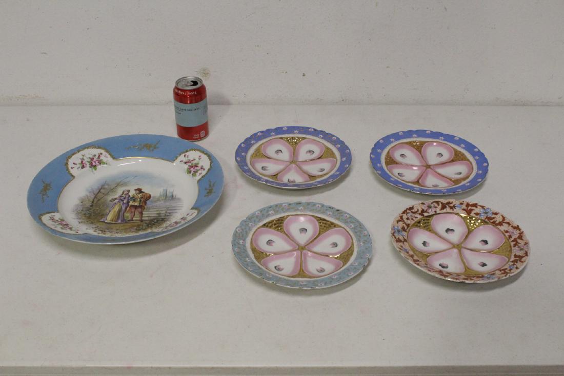 A lg hand painted Dresden plate & 4 oyster plates (1 of 11)