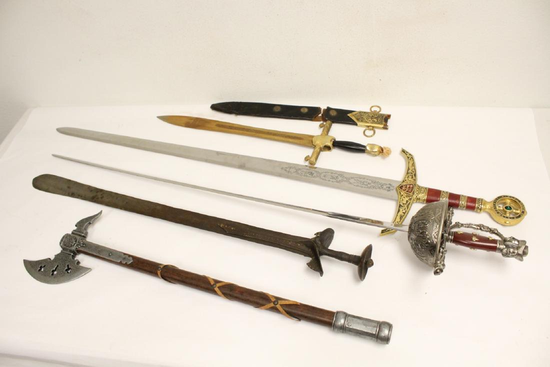 Four 20th century reissue swords and an ax (1 of 10)
