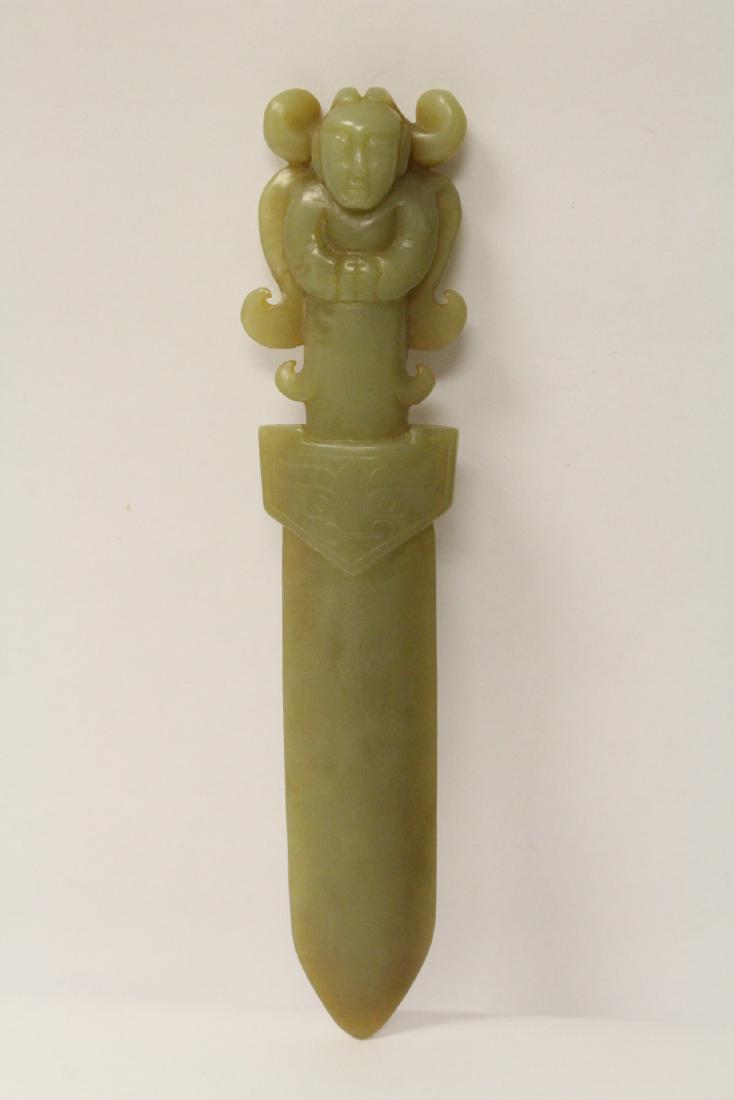 Chinese celadon jade carved dagger (1 of 10)