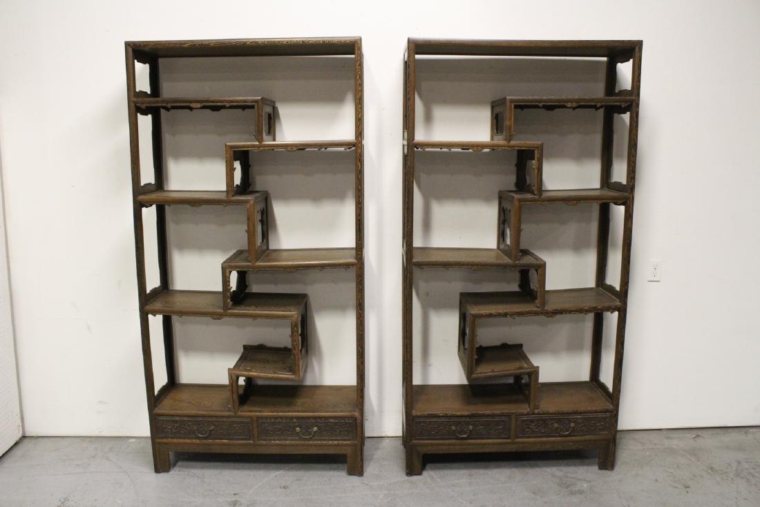 Pair rare Chinese jichi wood display shelves (1 of 13)