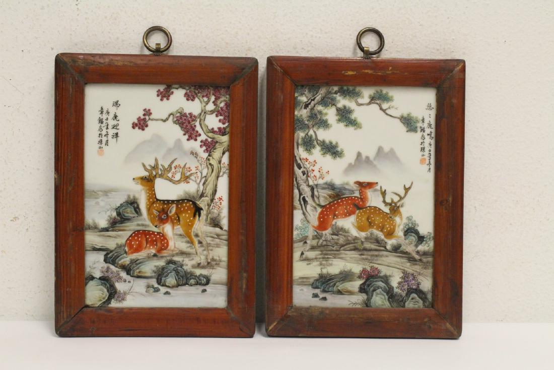 Pr Chinese framed famille rose porcelain plaques (1 of 10)