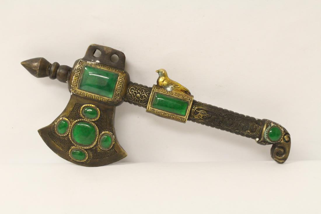 Chinese bronze ax with green stone decoration (1 of 10)