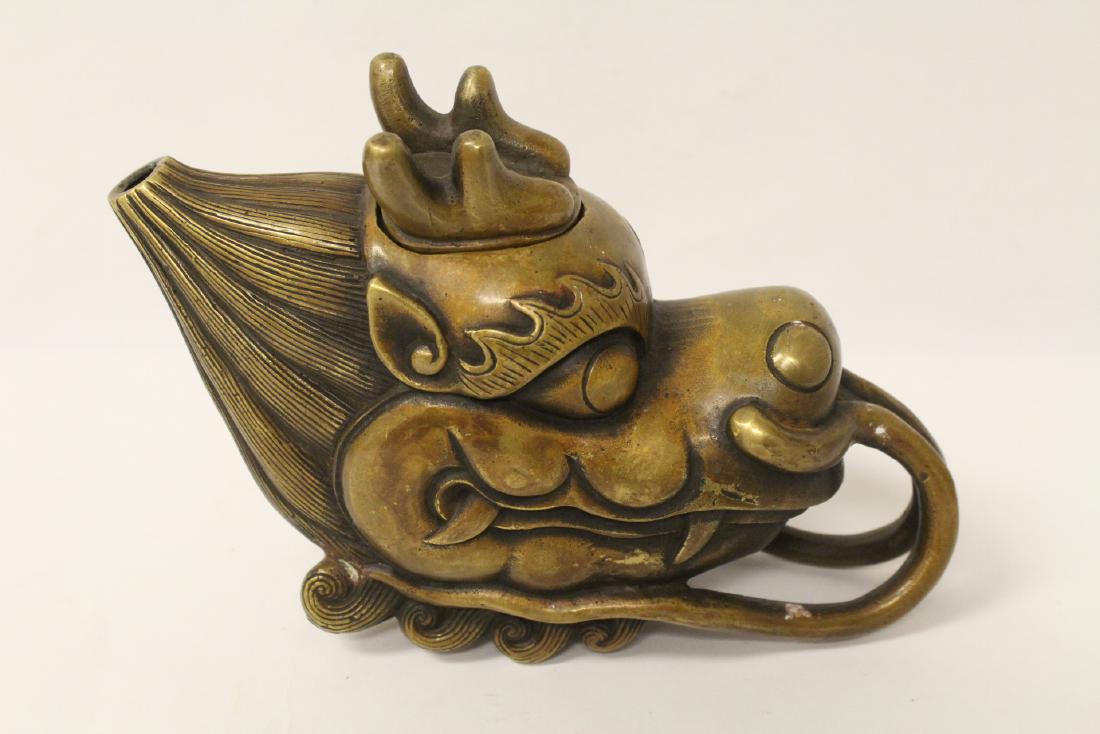Chinese bronze censer in dragon head motif: Chinese bronze censer in dragon head motif, 5"Hx7.4"x2.6"