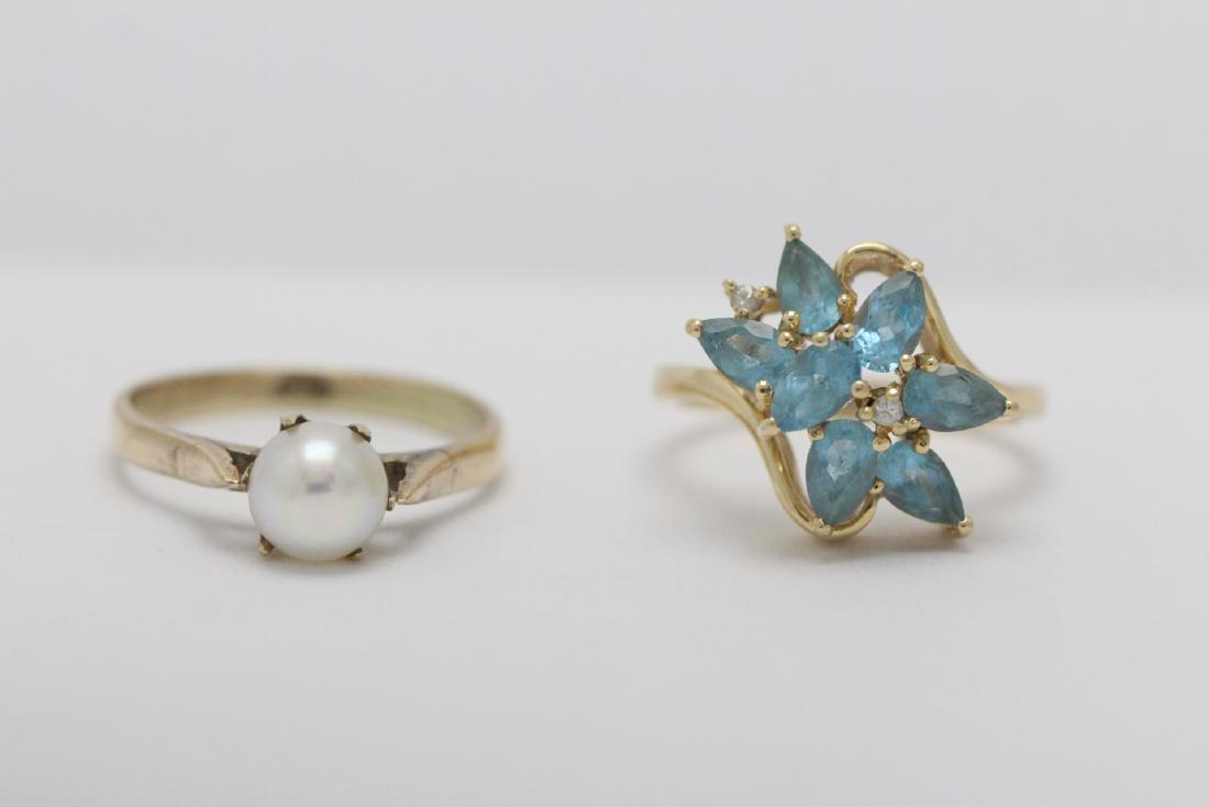 Two 14K rings; one w/ topaz and one w/ cultured pearl (1 of 11)