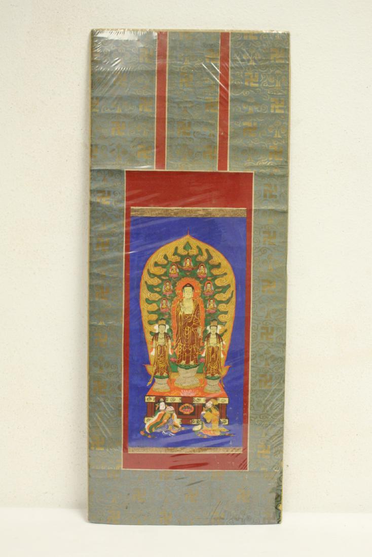 Chinese vintage watercolor on rice paper: Chinese vintage watercolor on rice paper depicting Buddhist image, 13.25"x6.5"