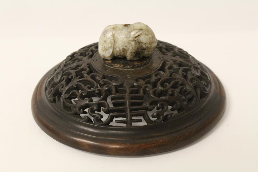 Chinese antique wood cover w/ jade carved finial (1 of 11)