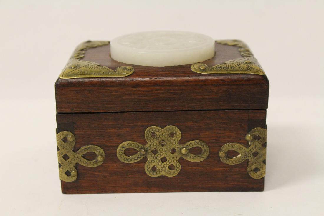 Chinese rosewood box w/ jade decoration on top (1 of 9)
