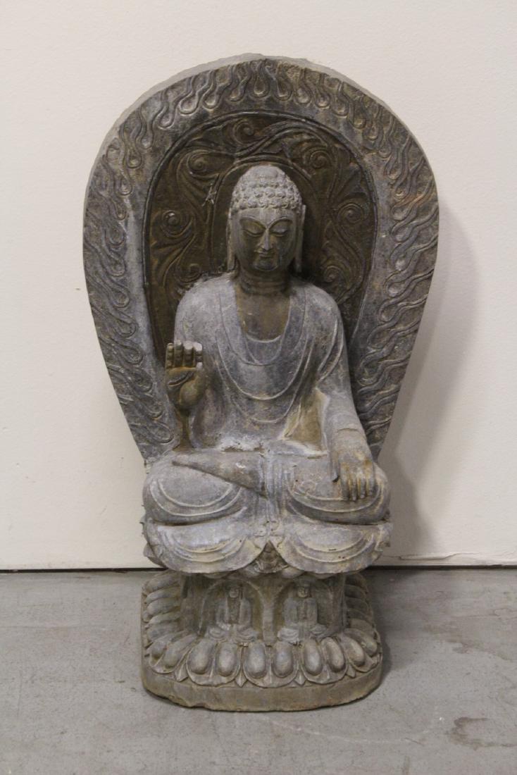 Large Chinese stone carved Buddha with halo (1 of 10)