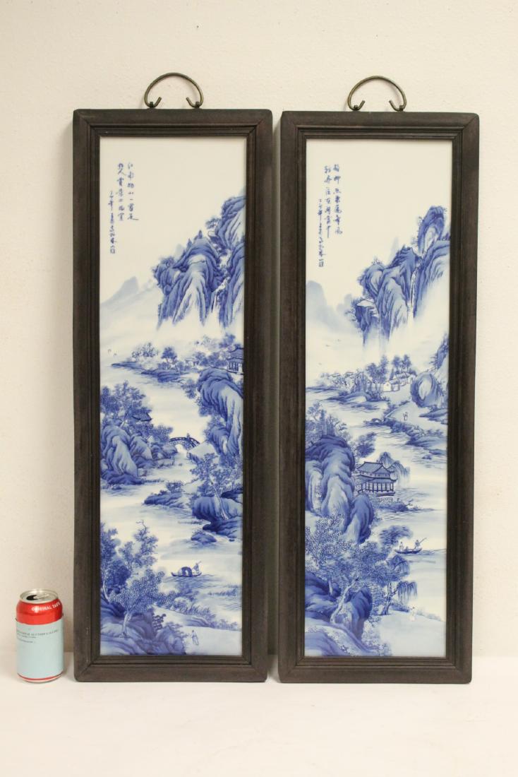 Pair Chinese framed b&w porcelain plaques (1 of 10)