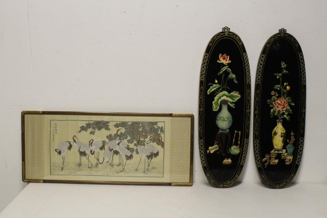 2 lacquer wall panels, and a framed silk panel (1 of 10)