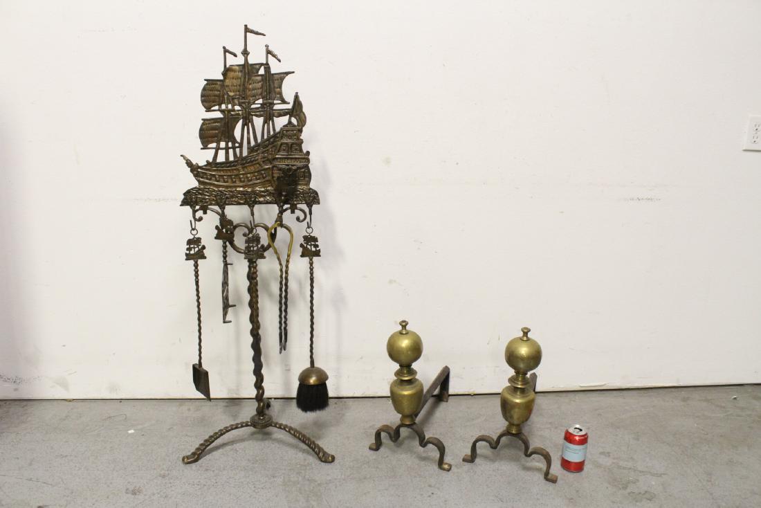 bronze fireplace tool set & pr antique fireplace (1 of 11)