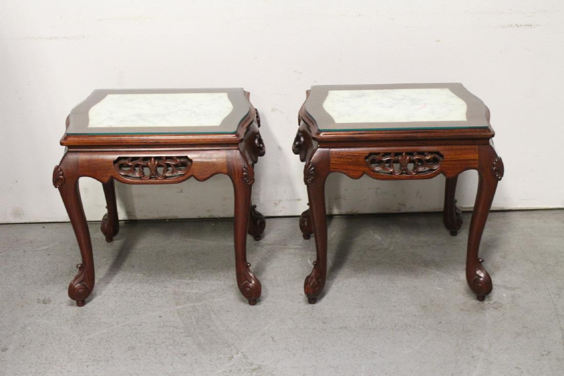 Pair Chinese rosewood marble top tables (1 of 10)