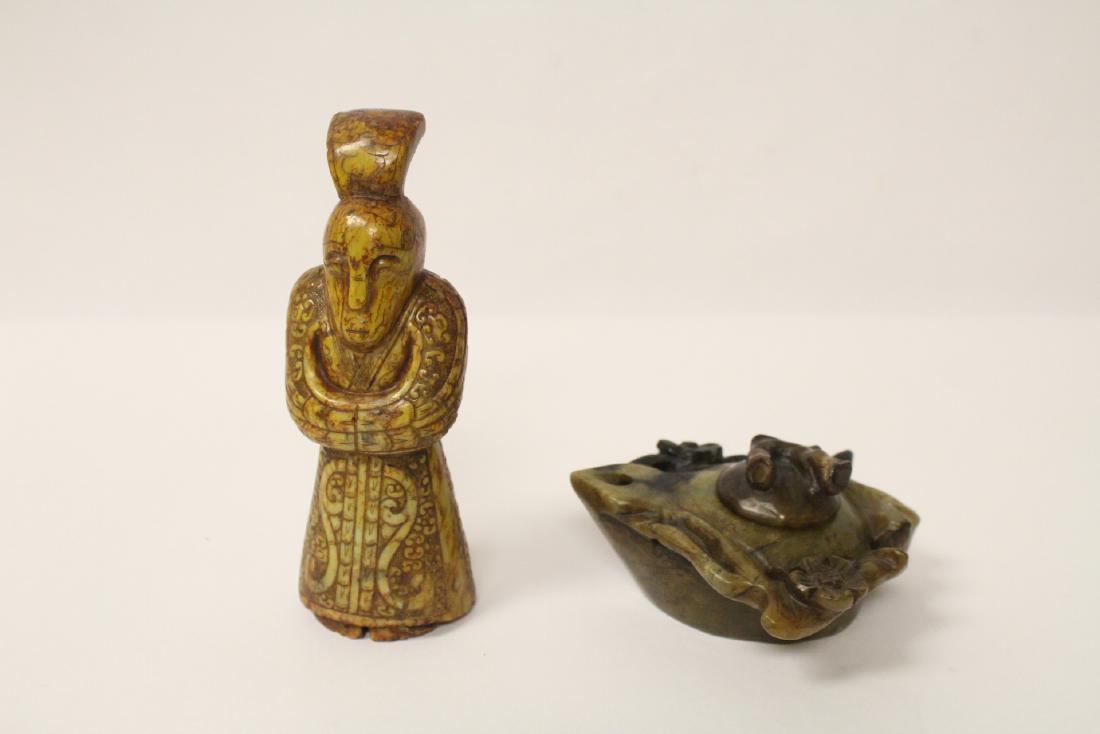Jade figure and a jade carved box: Jade figure (5.5"H) and a jade carved box (1.9"Hx3.88"x3.5")