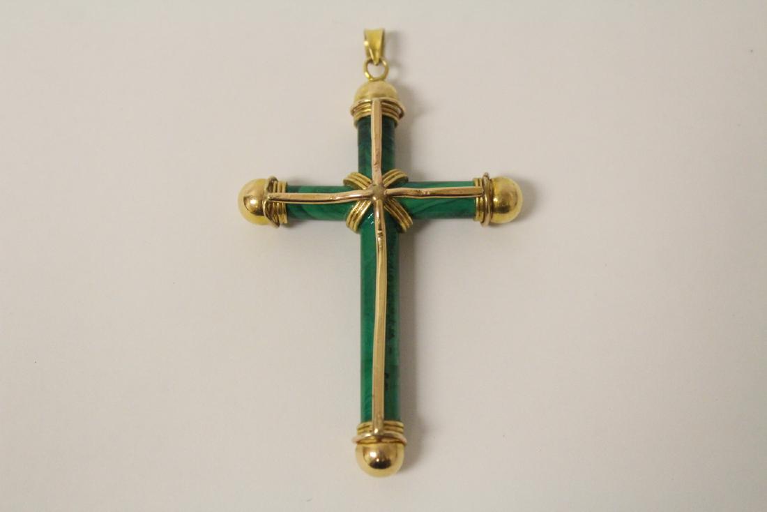 A 14K Y/G and malachite cross: A 14K Y/G and malachite cross, wt. , 2.6"x1.75"