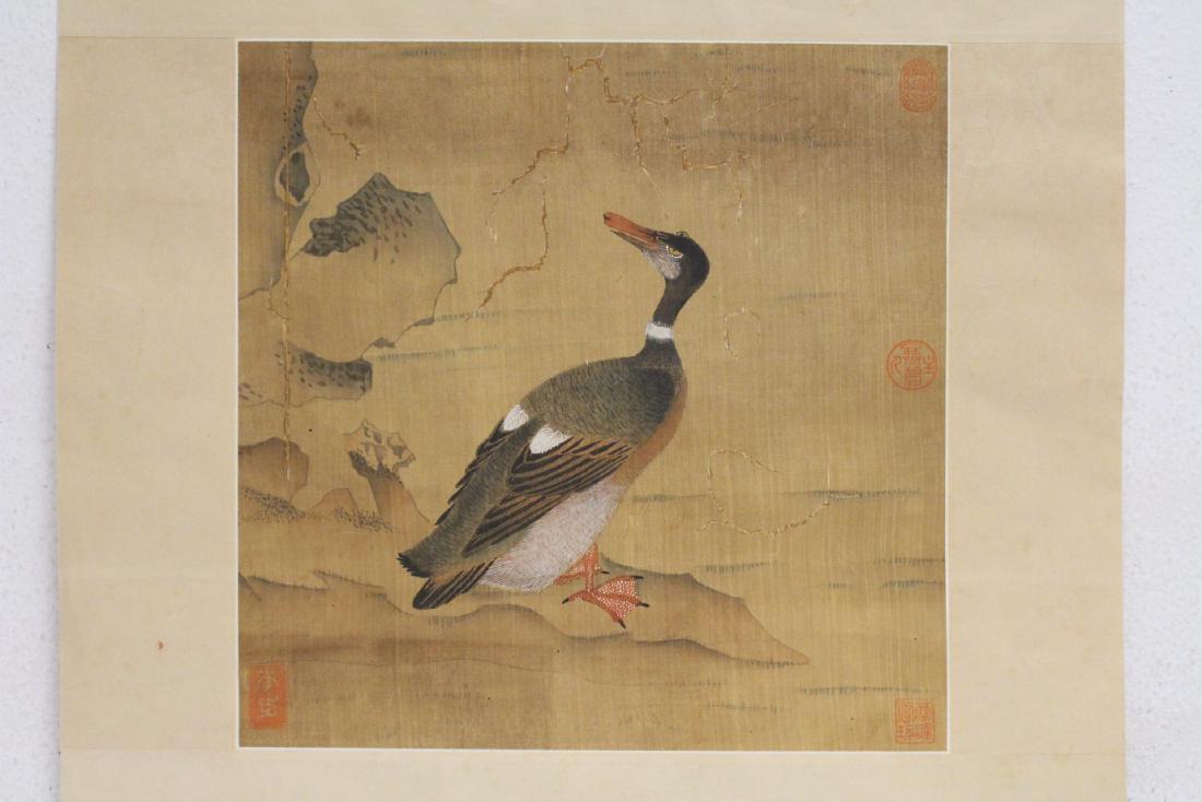 Chinese antique w/c on silk panel, collector seals (1 of 10)