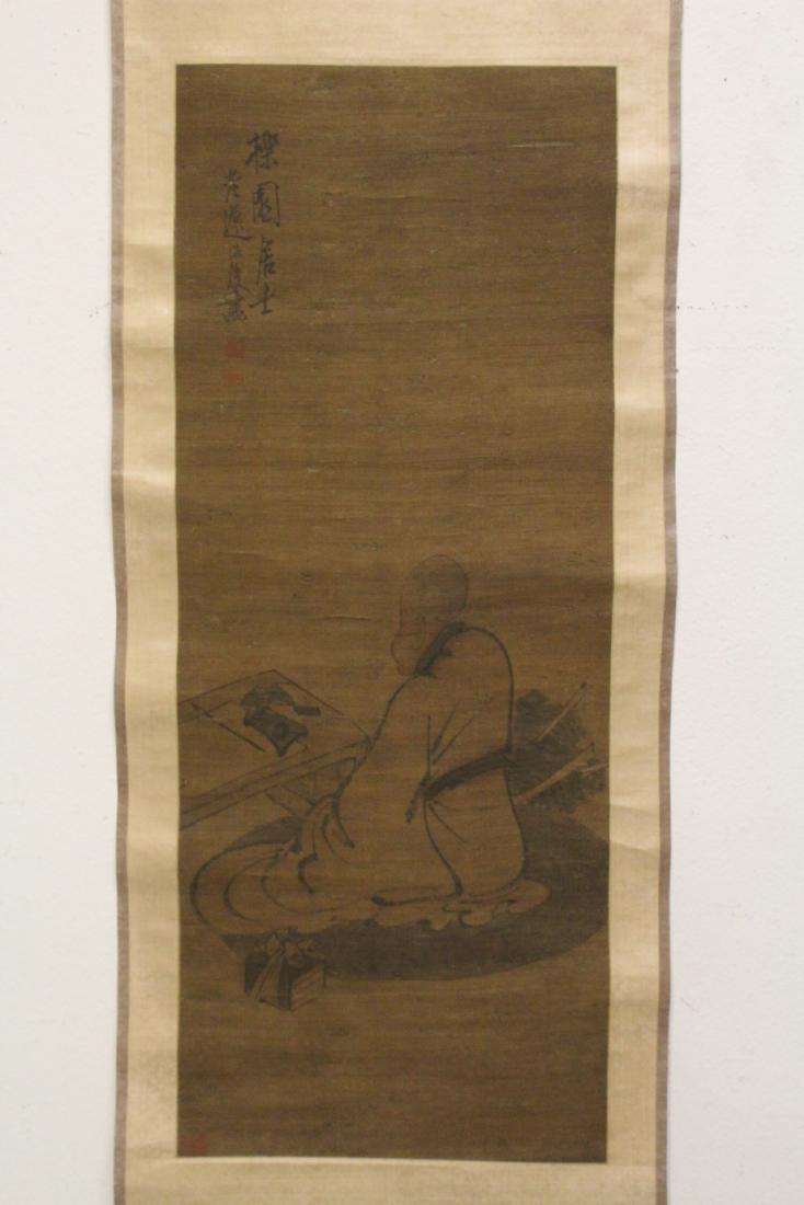 Chinese antique w/c on silk scroll, signed and seal (1 of 10)