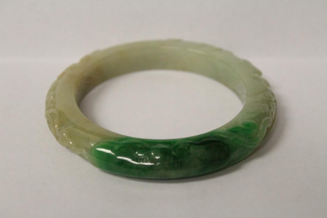 Chinese apple green jadeite carved bangle (1 of 10)
