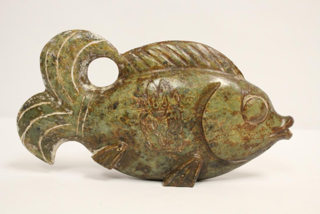 Large green jade carved fish (1 of 10)