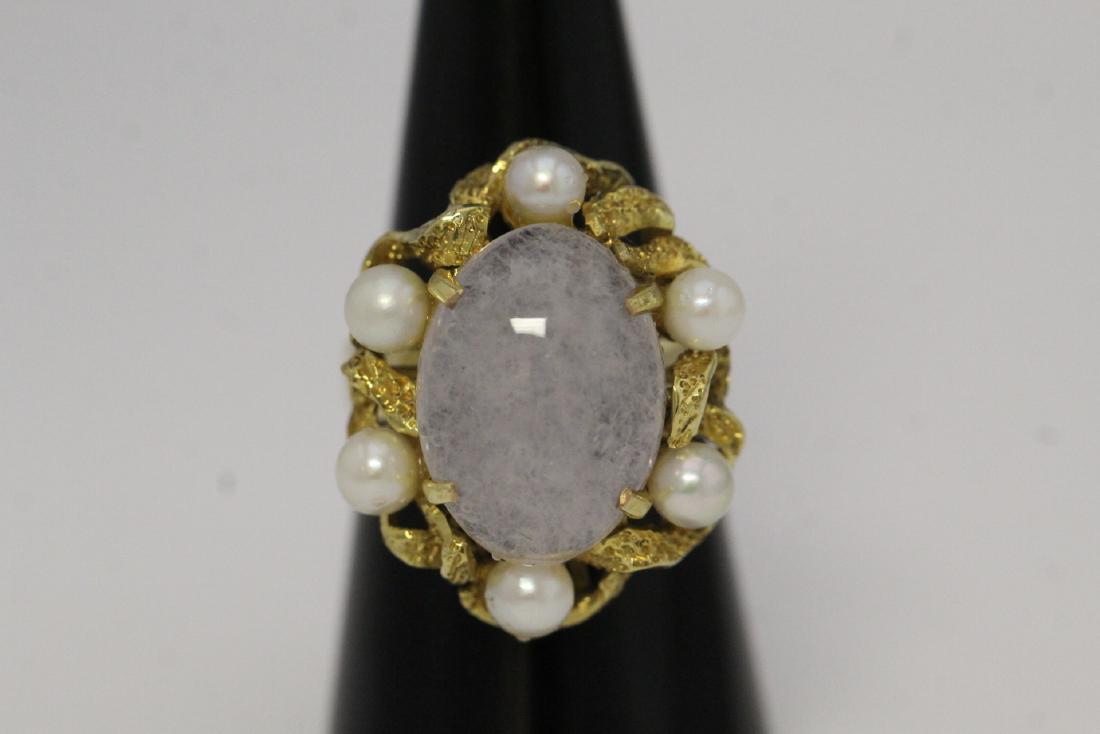 14K jadeite and cultured pearl ring (1 of 8)