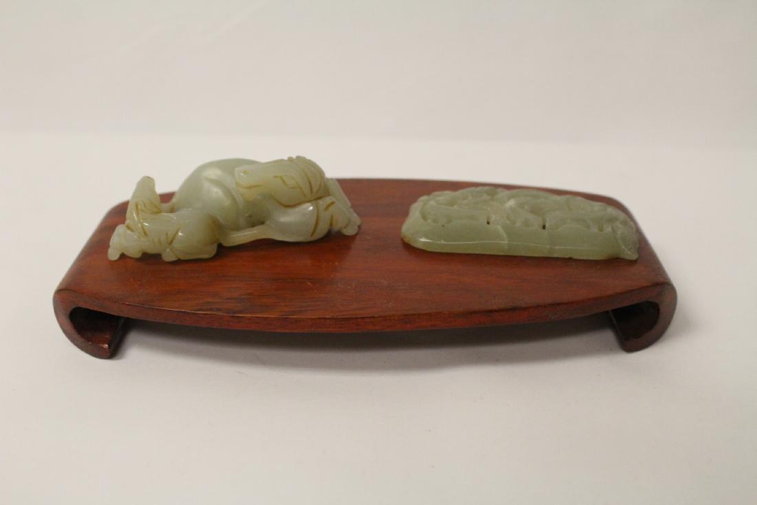 Celadon jade plaque and white jade carving (1 of 11)