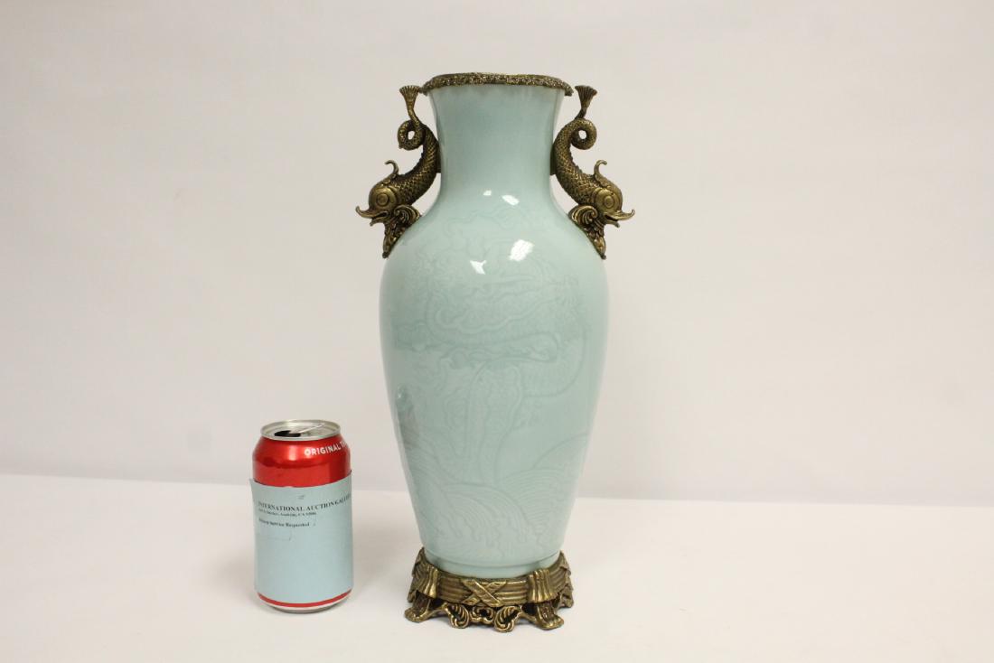 Chinese porcelain vase w/ bronze ormolu and base (1 of 9)