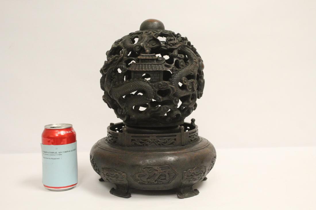 Unusual Chinese bronze censer with bronze base (1 of 11)
