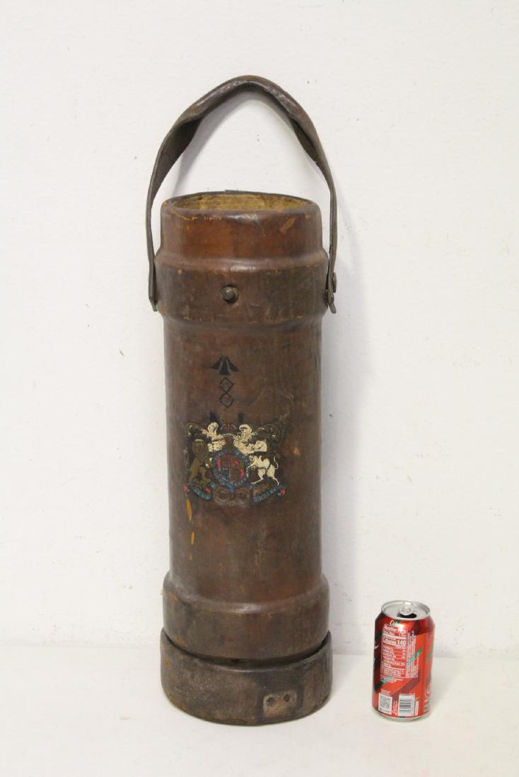 Antique leather(?) vase with family crest (1 of 12)