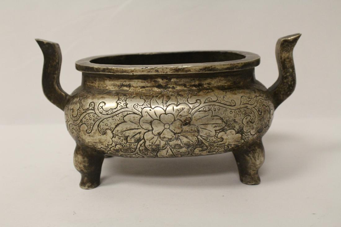 Chinese silver on bronze heavy open censer (1 of 10)