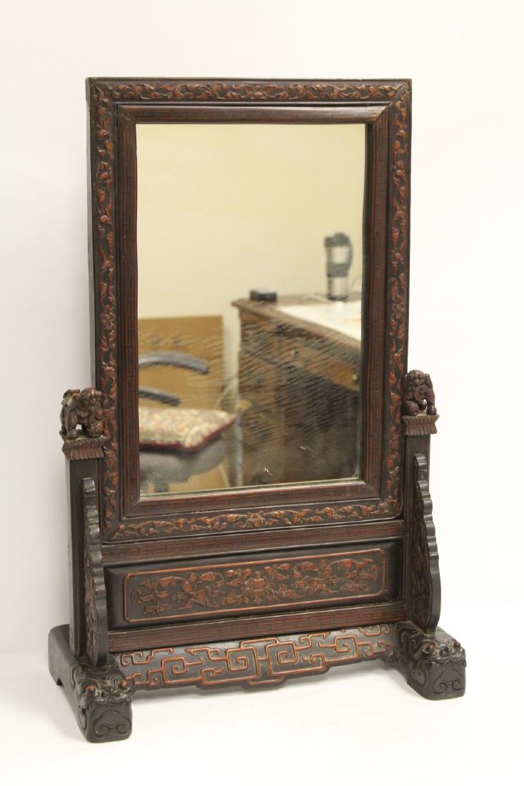 rosewood framed mirror with carved stand (1 of 12)