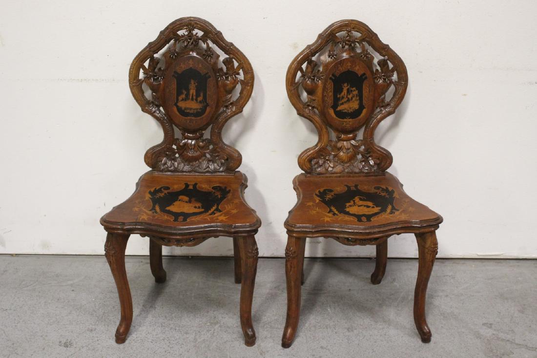 Pair 19th century beautiful inlaid Austrian side chairs (1 of 11)