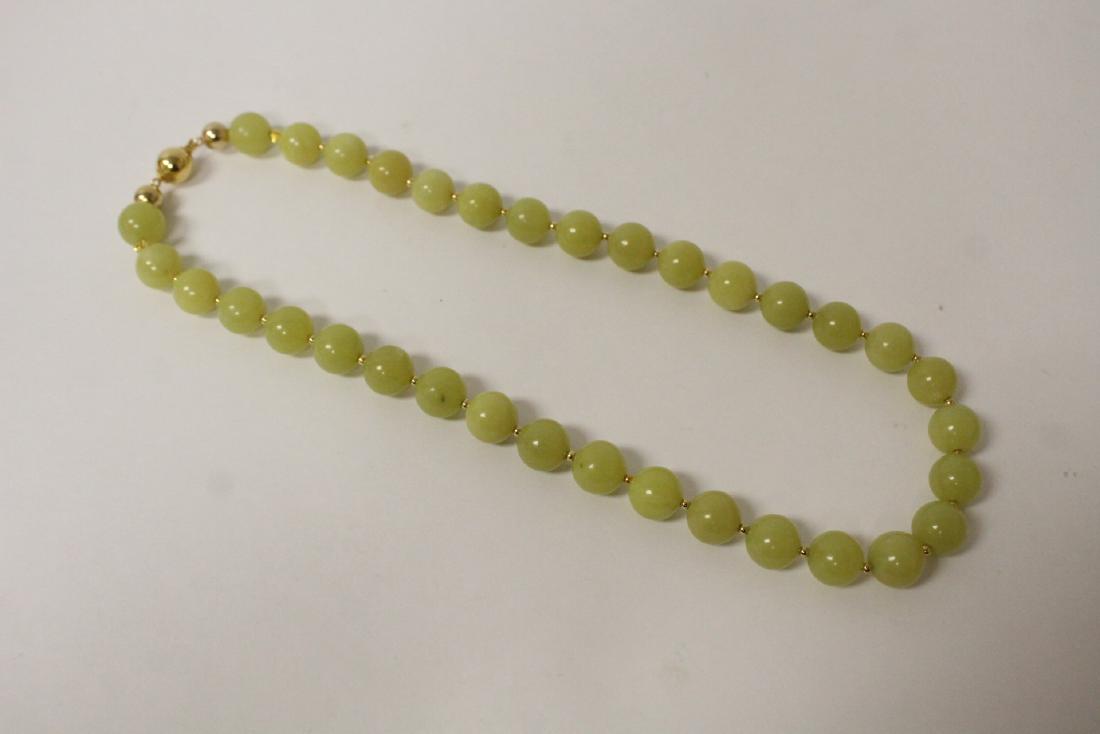 yellow jadeite bead necklace w/ 14K gold beads & clasp (1 of 11)