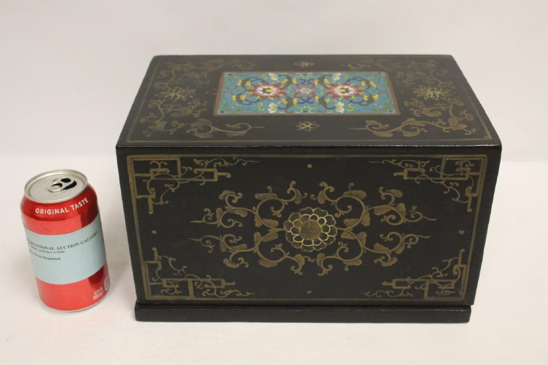Chinese painted lacquer box with cloisonne top (1 of 10)
