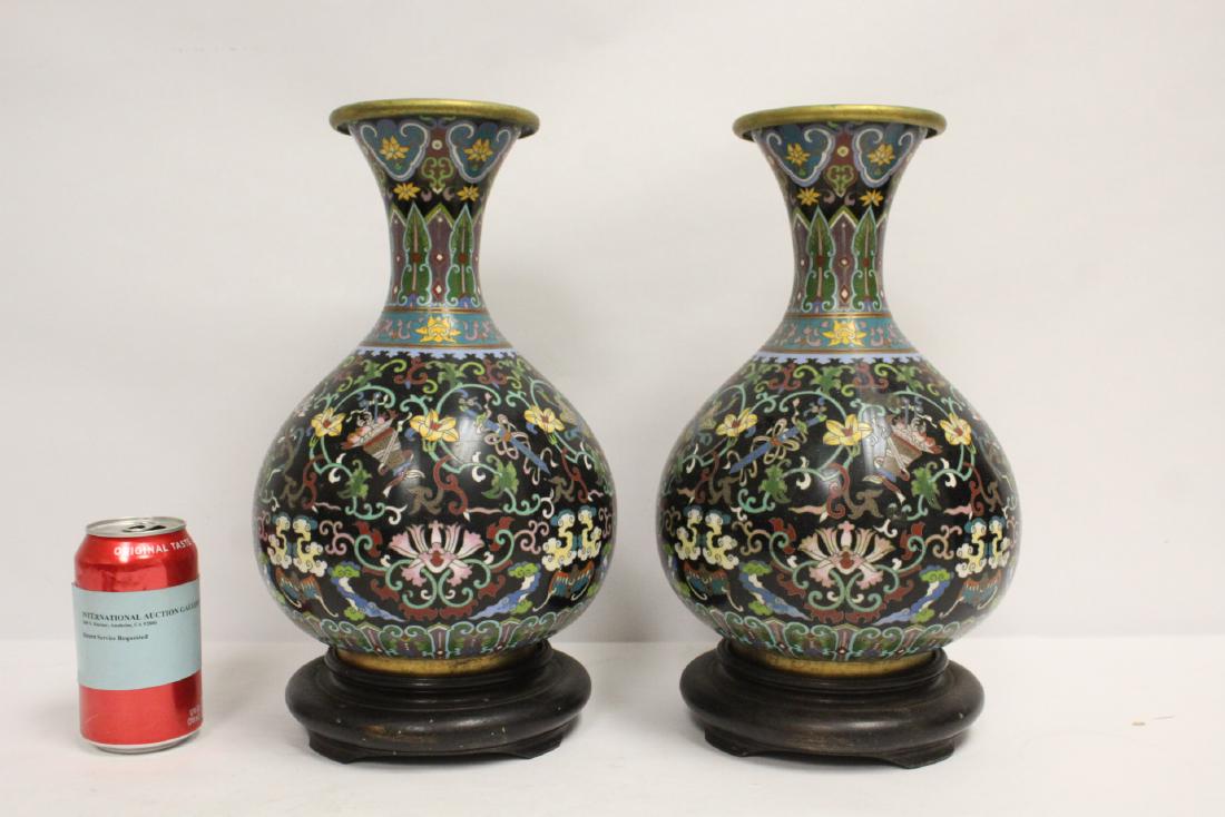 Pair fine Chinese vintage cloisonne bottle vases (1 of 10)