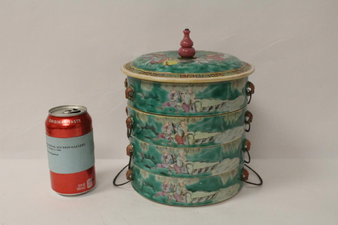 Chinese vintage famille rose stackable candy set: Chinese vintage famille rose stackable candy set, 9.25"Hx7.4"dia