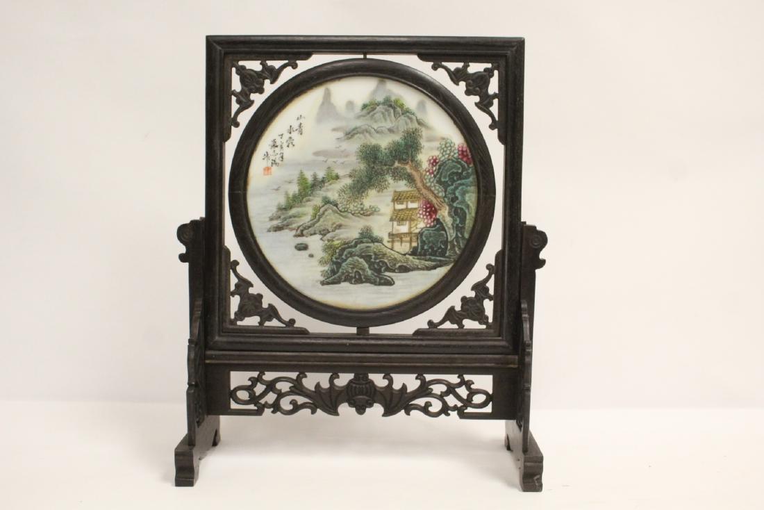 Chinese famille rose porcelain plaque on stand (1 of 10)