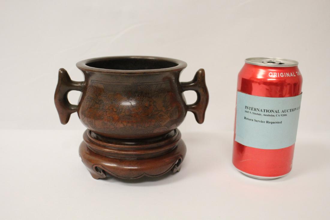 A fine bronze open censer with bronze stand (1 of 12)