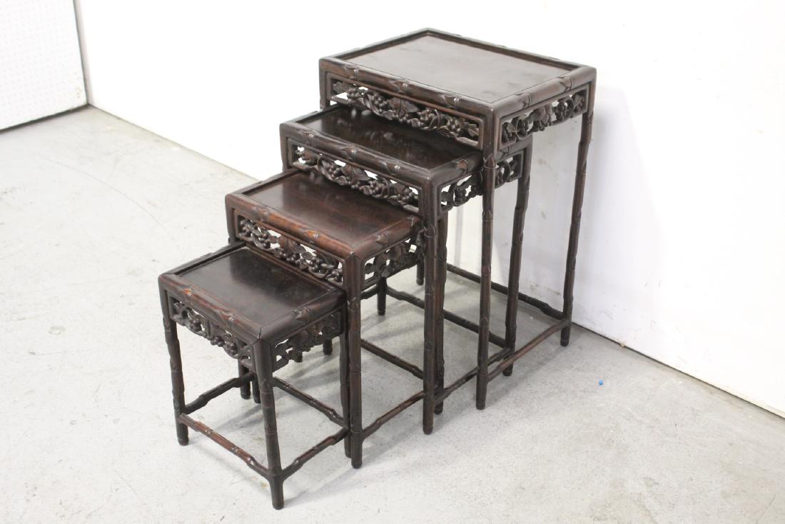 Set of 4 Chinese vintage rosewood stackable tables: Set of 4 Chinese vintage rosewood stackable tables, 16.5"Hx13"x9.25" - 28.5"Hx19.5"x14.6"