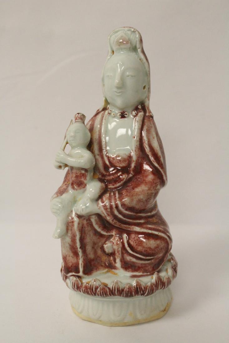 Chinese red and white porcelain Guanyin: Chinese red and white porcelain Guanyin, 7.5"H