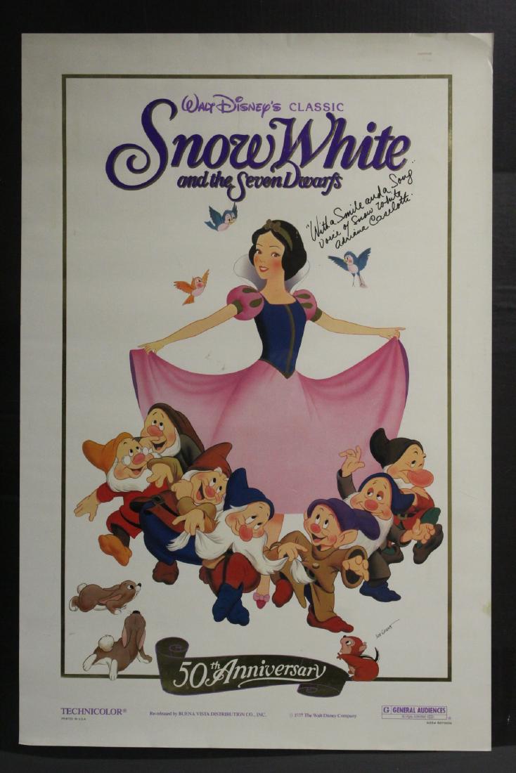 Disney 50th anniversary Snow White poster, signed: Disney 50th anniversary Snow White poster, signed by Adriana Caselotti, the voice of Princess Snow White, in Disney's first animated movie "Snow White And The Seven Dwarfs", 1937
