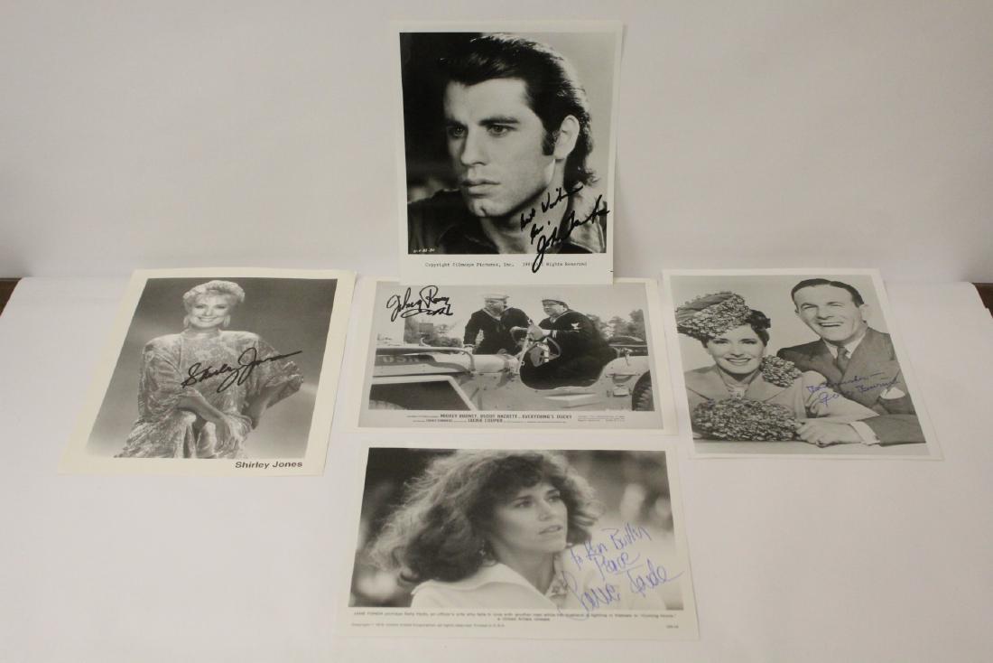 5 movie star signed photos: 5 movie star signed photos; George Burns, John Travolta, Jane Fonda, Mickey Rooney and Shirley Jones