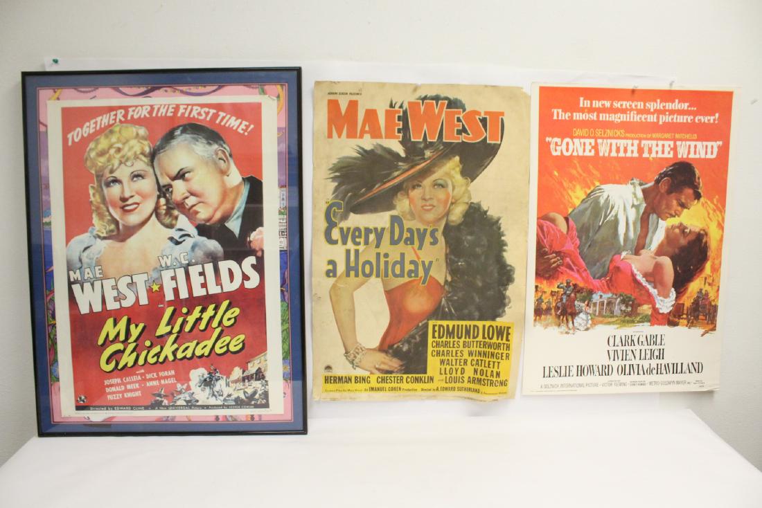 3 re-issued movie posters: 3 re-issued movie posters; "Gone With The Wind", "My Little Chickadee", and "Every Day's Holiday" (split)