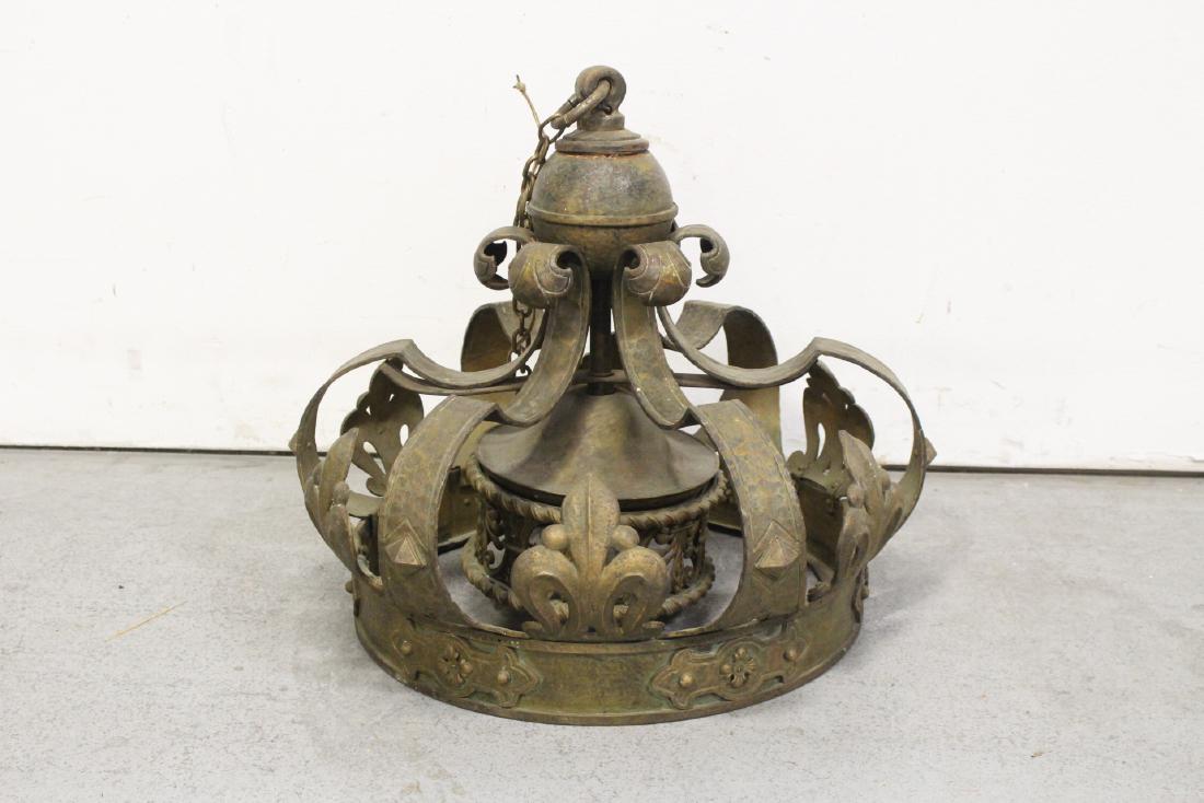 Large cast iron ceiling light in crown motif: Large cast iron ceiling light in crown motif, 22.25"Hx26"dia