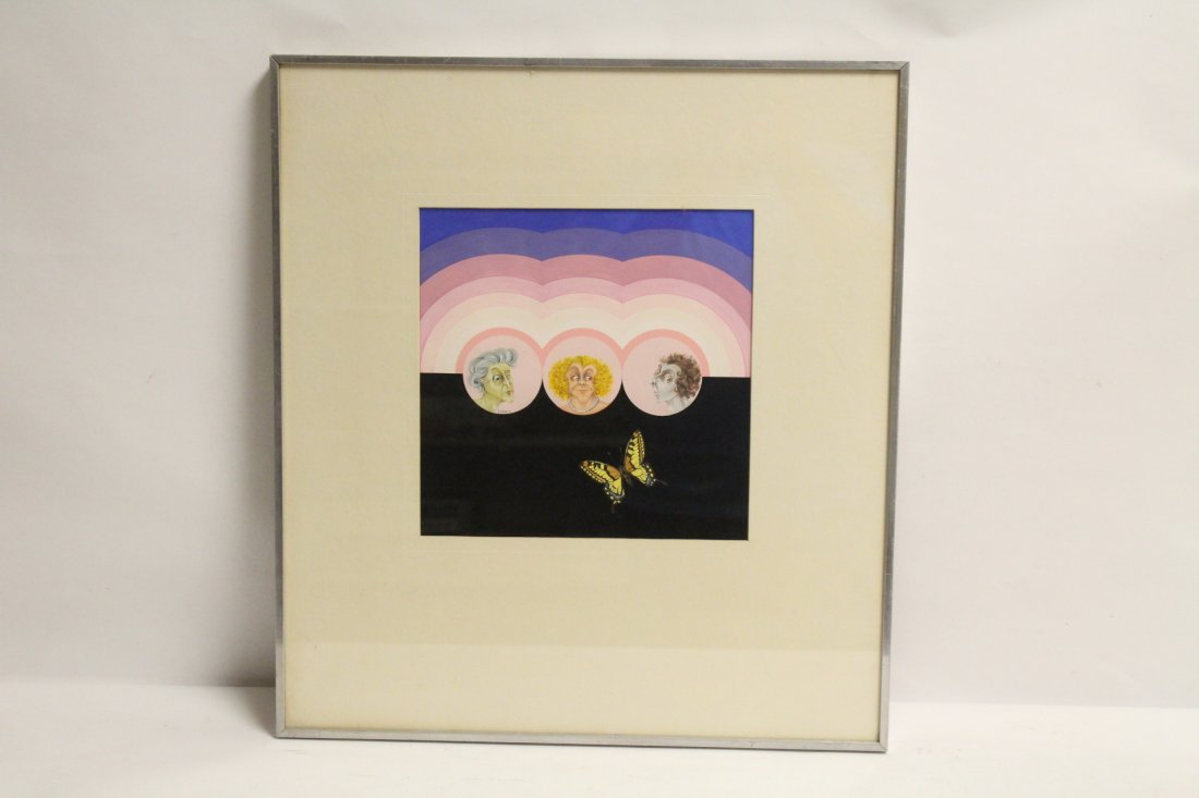 tempera on paper painting by Hector Borla: A beautiful tempera on paper painting "portrait of three women" by Argentina artist Hector Borla (1937-2001), 9.8"x9.8"