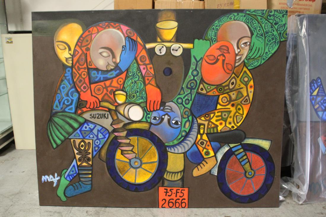 A massive oil on canvas painting, signed Max: A massive oil on canvas painting "abstract", signed Max, attributed to Peter Max, 59"x74"