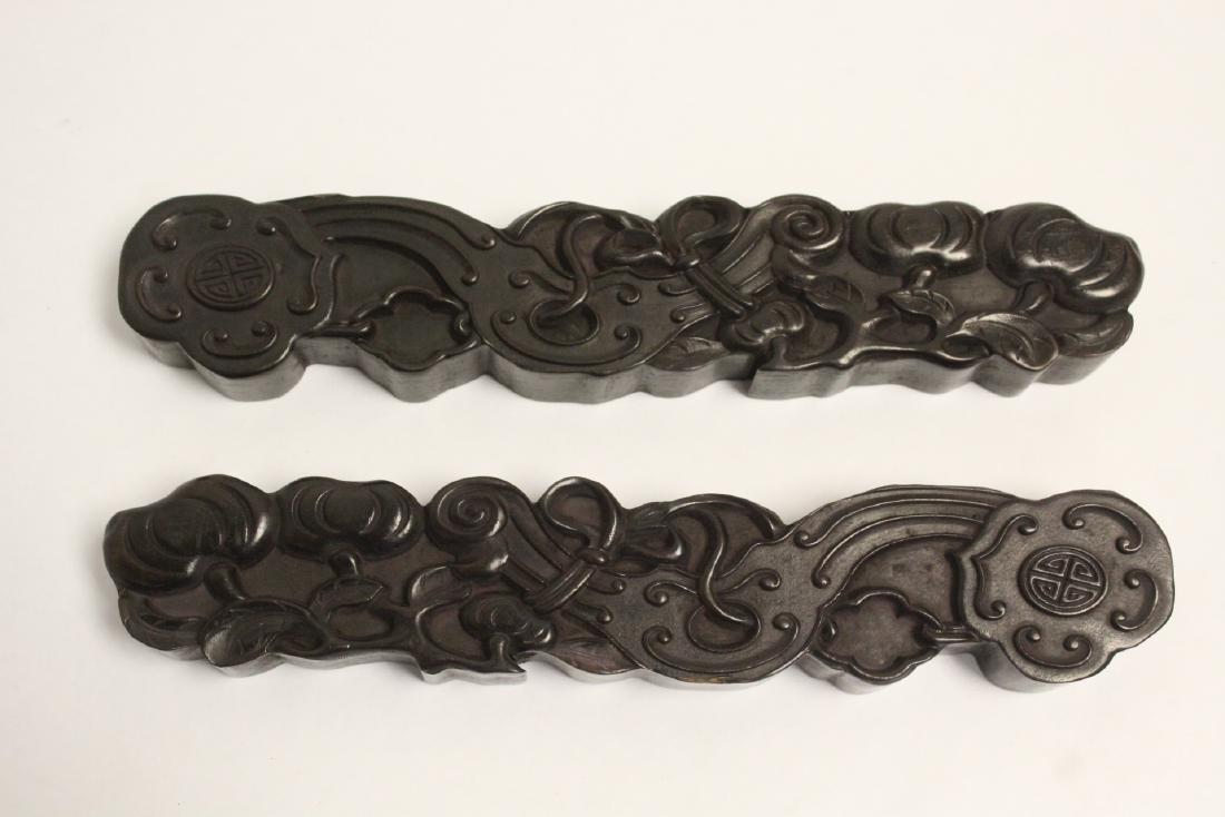 Pair Chinese rosewood scroll weights (1 of 10)