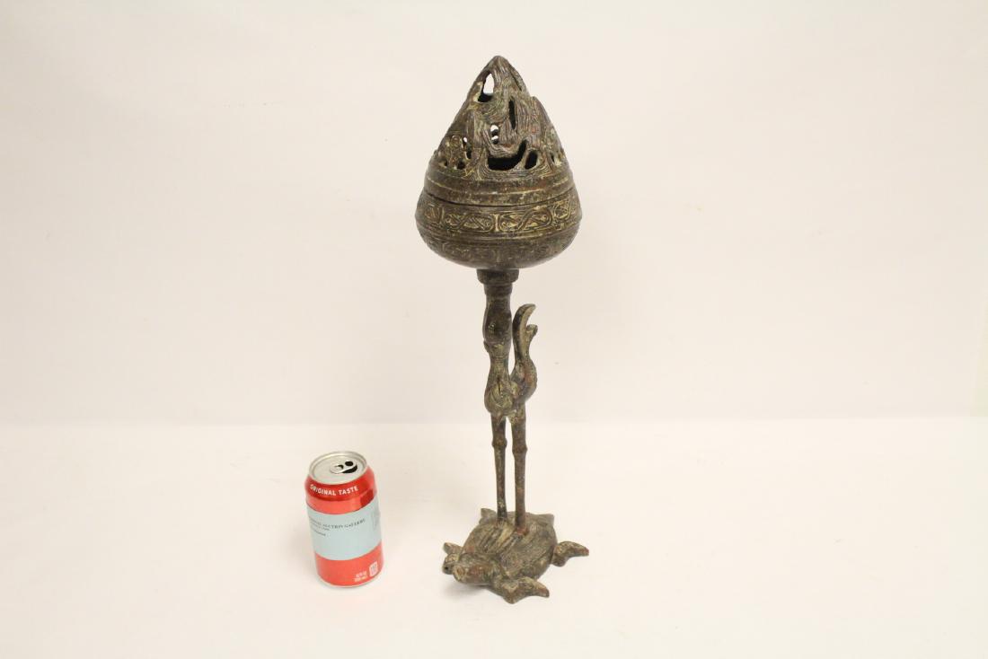 Unusual Chinese Han style bronze censer: Unusual Chinese Han style bronze censer with turtle motif base, 19"Hx5.25"x6.5"
