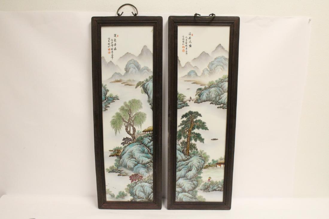 Pr Chinese framed famille rose porcelain plaques (1 of 10)